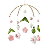 Herfair Mobile Baby Windspiele mit Filzbällen - Frische Blumen und Bienen, Kinderzimmer Hängende Bettglocke, für Babybett Wickeltisch Deko (Rosa)
