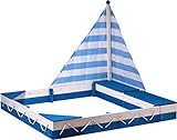 dobar 94324FSCe Sandkasten Maritim - Sandkiste aus Holz - Sandkastenschiff mit Segel - Sandbox mit Zwei Kisten - Kinder-Sandkasten - 138,5 x 124 x 115,5 cm - Blau/Weiß