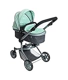 Bayer Chic 2000® 2in1 Puppenwagen Mika – Melange Mint – faltbar – höhenverstellbarer Griff 47-80 cm – modernes Gestell – Puppen bis 52 cm – 4-8 J.
