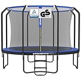 SONGMICS Trampolin 305 cm d, Gartentrampolin für Kinder mit Sicherheitsnetz, 180 cm hohe Stangen, Randabdeckung, Leiter, Stahlrahmen, schwarz-blau STR103Q01