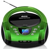 Tragbare Boombox | CD/CD-R | USB | FM Radio | AUX-In | Kopfhöreranschluss | CD-Player | Kinder Radio | Boombox | CD-Radio | Stereoanlage | Kompaktanlage (Silverstone Green)