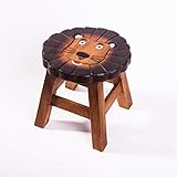 Kinderhocker, Schemel, Kinderstuhl massiv aus Holz mit Tiermotiv Löwe, 25 cm Sitzhöhe für unsere Kindersitzgruppe