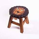 FairEntry Kinderhocker, Schemel, Kinderstuhl massiv aus Holz mit Tiermotiv Löwe, 25 cm Sitzhöhe für unsere Kindersitzgruppe