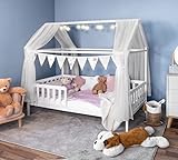 Hausbett HYGGI 80x160 cm Ohne Schublade - vielseitiges Kinderbett aus Massivholz mit Rausfallschutz und Lattenrost