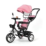 Willonin Dreirad für Babys, 5-in-1, mit verstellbarem Schiebegriff, abnehmbares Dach, Sicherheitsgurt (Rosa)