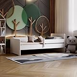 KOBI Kinderbett Max weiß mit Reling, Matratze, Rahmen | 140x70 | Bett für EIN Mädchen und einen Jungen | Kinderzimmer-Set |