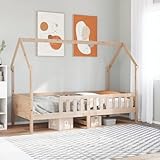HOMEELIKE Stabiles Kinder Hausbett 80x200 cm aus natuerlichem Kiefernholz Mit Sicherheitsgittern und Stauraum Unterbett Gemiitliches Abenteuerbett