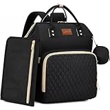 ROSEGIN Wickeltasche Rucksack Großer Wickelrucksack mit Wickelunterlage, Isoliertaschen & Kinderwagenbefestigung, Wasserdicht & Leicht, Babytasche für Mama und Papa, Schwarz