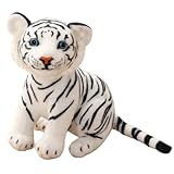 AQCQDQ Tiger Kuscheltier Tiger Stofftier Realistische Tiger Plüschtier Kinder Plüsch Spielzeug Gemütliches Schmusetie Geburtstagsgeschenk für Kinder (23cm,Weiß)
