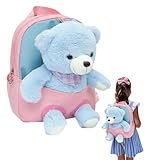 Kinderrucksack Kindergarten - Abnehmbarer Plüsch Puppe Kinderrucksack - Rucksack mit 25cm Plüschtier Bär, Kindergartenrucksack, Kindergarten Rucksack mit Kuscheltier für Jungen und Mädchen (22x26cm）