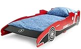 Leomark Kinderbett aus Holz - Red Fast Car - Einzelbett mit Matratze für Kinder, Rausfallschutz Lattenrost, Schlafbereich 200x90