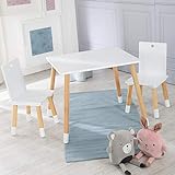 roba Kinder Sitzgruppe, Kindermöbel Set aus 2 Kinderstühlen & 1 Tisch, Sitzgarnitur Holz, weiß lackiert