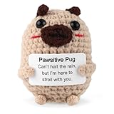 XIHIRCD Positiver Hund, 7x6cm Süßer Positiver Mops Positive Häkeltiere Positive Gestrickte Puppe Gestricktes Hundespielzeug mit Ermutigung und Wärme Freunde und Familie
