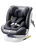 Fourward Baby Autositz Kindersitz 360°drehbar mit ISOFIX und Ruheposition, 40-150 cm / 0-12 Year, 5-Punkt-Sicherheitsgurt, Kinderautositz, ECE R129, Platzsparend für Kleinwagen/Cabrio,Grau