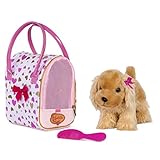 Pucci Pups Cocker Spaniel Kuscheltier Hund in Handtasche mit Zubehör – Plüschtier Welpe in Herzchenmuster Tasche – Spielzeug für Kinder ab 2 Jahre