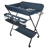 Belfoyer Wickeltisch, faltbar und tragbar, Wickeltisch mit 4 Rollen, tragbare Wickelstation, 80 x 66 x 92-98 cm (dunkelblau)