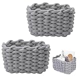 JAONLD 2 Stück Burr Basket 20 x 15 x 12 cm Häkelkorb Quadrat Aufbewahrungskorb Klein Organizer Korb Aufbewahrungskorb Kinder Körbe Geflochten für Babyzimmer, Schlafzimmer, Wohnzimmer (Grau)