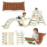 Yrthe Voitom Klettergerüst Indoor Geschenke Junge Mädchen, Montessori Spielzeug ab 1.5 2 3 4 + Jahre, Upgrade 7-in-1 Kletterdreieck mit Rutsche, Kletterbogen, Kissen, Kletterwand, Regenbogen