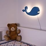 Limundo Das Wandlicht Eddy ist eine Wandlampe / Wandleuchte fürs Kinderzimmer in Form eines blauen Wals mit warmweißer LED Hinterleuchtung (Korona Effekt) und integrierten LEDs