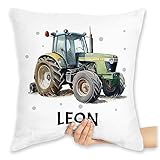 Kissen 40x40 Zierkissen - Trecker Name I Trecker Fan I Traktor Geschenk personalisiert I Geschenk Landwirt - 40 x 40 cm - Weiß - kuschelkissen Bulldog traktorkissen Kinder Landwirtschaft Leon