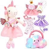 hahaland Plüschtier Einhorn Spielzeug ab 3-8 Jahre,Weiche Ballett Stoffpuppe, Kuscheltier Einhorn Set mit 3er-Kleidungsset zum Anziehen Kuscheln, für Unterwegs & Geschenk Mädchen 3 4 5 6 7 8 Jahre