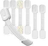 Hion 6 Stück Kindersicherung für Schrank und Schubladen, Schubladensicherung für Baby und Kinder für Tür Schränke Kühlschrank, Schrankschloss mit Kleber ohne Bohren - Weiß