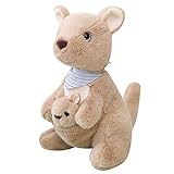 EXQUILEG Känguru Plüschtier, Känguru Kuscheltier Tier Kissen Geschenk Für Kinder/Erwachsene(Mutter und Sohn Känguru) (Braun,25CM)