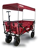 FROSAL Bollerwagen Nick rot faltbar mit Luftreifen Bremse & Dach Kinder Strand Handwagen Faltbollerwagen