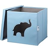 LOVE IT STORE IT Aufbewahrungsbox mit Deckel - Kallax Einsatz aus Stoff - Verstärkt mit Karton - Quadratisch - Hellblau mit Elefant - 30x30x30 cm