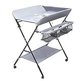 CHERIPOLI klappbare Wickelkommode Wickeltisch, Baby Wickelkombi, mit Wickelauflage Sicherheitsgurt und Ablagefächern, platzsparend stabil (mit Rädern)