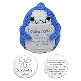 Positive Geschenke Hai Kuscheltier,Emotional Support Shark,Gehäkelte Kuscheltiere Emotionales Positives Häkelhai-Geschenk mit Pocket Hug,Kleine Unterstützungstier Gehäkeltes für Hai-Liebhaber Frauen