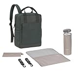 LÄSSIG Baby Wickelrucksack Wickeltasche Rucksack mit Wickelunterlage, Kinderwagenbefestigung, Flaschenhalter nachhaltig produziert/GRE Vividal Backpack dark olive