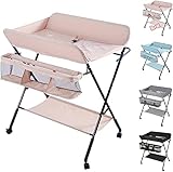 Wickeltisch und Badewanne 2-in-1, Faltbar, Tragbar Mit 4 Rollen - Von Geburt Bis 12 Monate (Bis 25 kg) - Rosa