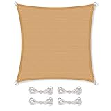 CelinaSun Sonnensegel inkl Befestigungsseile Premium HDPE wetterbeständig atmungsaktiv Quadrat 2 x 2 m Sand beige