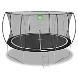 EXIT Toys Black Edition Rundes Trampolin - ø427cm - Fußschutzsystem - Mit Trampolinleiter - Sicherheitsnetz mit Reißverschluss - Modernes Design - Rostfrei - Wetterfest - Für Kinder - Schwarz