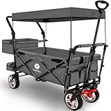 Miweba Faltbarer Bollerwagen MB-20 | Sonnendach UV-beständig - 2X Anschnallgurte - Transportwagen für Kinder - Traglast 100 Kg - Wagen - Feststellbremse - Hartgummireifen (Grau)