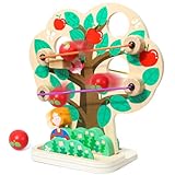 LZDMY Kugelbahn Holz ab 1 2 Jahre, Murmelbahn Montessori Spielzeug Newtons Apfel für Junge Mädchen, Baby Rollbahn Kugelturm Motorikspielzeug, Geschenk für Kinder zum Geburtstag Neujahr Weihnachten