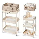 Fortella Wickeltisch Organizer Tragbar mit Rollwagen, für Baby Erstausstattung Neugeborene Wickeltasche und Newborn Baby Essentials, Auch als Servierwagen mit Rollen, Küchenregal Kleines Regal (Braun)