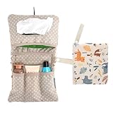 Windeltasche Organizer Und Kosmetiktasche 2in1, Windeltasche Für Unterwegs, Kleine Wickeltasche Organizer Mit Aufhängeöse, Feuchttücher Tasche, Wickelorganizer Unterwegs (Tiere)