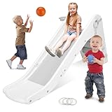 MAMIZO Kinder Rutsche, Fun-Slide mit Basketballkorb, kleine kinderrutsche für 2 Jahre+, & Rutschbahn Rutschauslauf, Babyrutsche Gartenrutsche bis 25KG(Grau-weiß), 190*87.5*45cm, (Ht23)