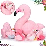 20 Zoll Plüsch Flamingo Stofftier Mami Flamingo mit 4 Baby Flamingo und 1 Flamingo Ei Inneren mit Reißverschluss Bauch Rosa Flamingo Spielzeug für Weihnachten Valentinstag Gastgeschenke