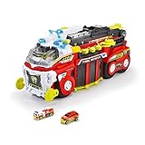 Dickie Toys Rescue Hybrids Feuerwehrauto groß (55 cm) - Rescue Hybrids Feuerwehrauto für Kinder mit Wasser-Spritzfunktion, ausziehbarer Leiter, Licht & Sound + 2 kleine FahrzeugeFire Tanker