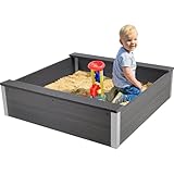 dobar® Sandkasten aus witterungsbeständigem WPC - Sandkiste zum Spielen für den Garten - 115 x 115 x 30 cm - Anthrazit