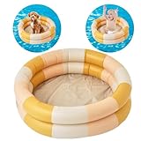Vintage Streifen Kinder Planschbecken, Aufblasbare Baby Schwimmbad, 2Ring mit Aufblasbaren Sicherheit Blase Boden, für Indoor Outdoor Mädchen Jungen Garten Hinterhof (Gelb)