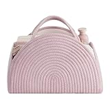 Wickeltasche Organizer, Baby Windel Caddy Korb, Tragbarer Aufbewahrungskorb für den Wickeltisch, Wickelkorb Organizer mit Fächern & Griffen, Baumwollseilkorb für Babyparty Geschenke (Rosa)