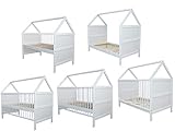 Micoland Babybett Kinderbett Juniorbett Bett Haus 140x70 cm umbaubar massiv Weiss