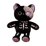 F Fityle Cartoon Stoffkatze Skelett Spielzeug Stofftier 39 cm Auto dekorativ für Mädchen Jungen Erwachsene Teenager Kinder, Schwarz