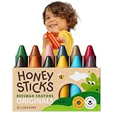 Honeysticks Wachsmalstifte (12er-Pack) - Ungiftige Babymalstifte aus Natürlichem Bienenwachs, Wachsmalstifte Ab 1 Jahr, Leicht zu Greifende Buntstifte Baby, Umweltschonend und Kleinkindfreundlich