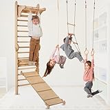 GOODEVAS Schwedenleiter aus Holz für Kinder - Montessori Kletterwand Indoor Klettergerüst für Kleinkinder - Sprossenwand Kinderzimmer für Kinder Beige