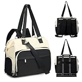 Fexkean Baby Wickelrucksäcke Umhängetasche Wickeltasche Rucksack mit Wickelunterlage,Große Reisewindeltasche für Mama und Papa,Multifunktions Handtasche Babytasche Bote(3039-Black&Beige)